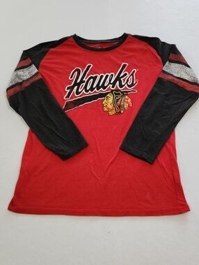 NHL Chicago Blackhawks Long Sleeve Raglan Tee - Red & Black Size Large